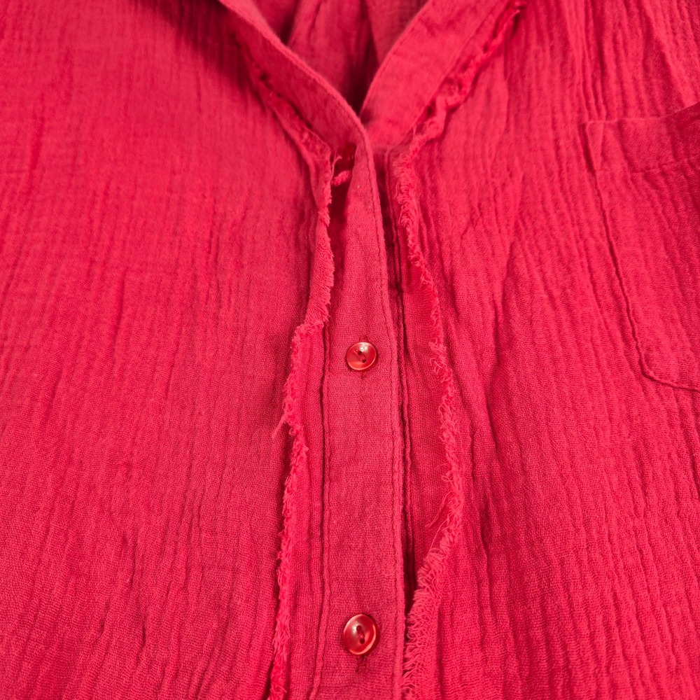 Umgee Tunic Shirt Dress Women 2XL Red Gauze Frayed Hem Button Front Western Club - Picture 3 of 8